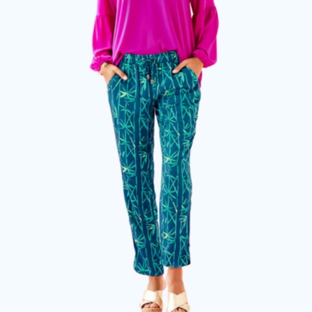 Lilly Pulitzer Piper Pant Inky Navy, Bamboo Bash, Elephant, Size XXS